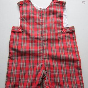 EUC Orient Express Red Plaid Jon Jon Shortall Romper Baby Boy Size 1